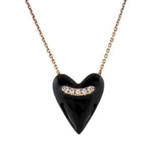 Mejuri Black Enamel Sapphire Heart Necklace with Gold Chain
